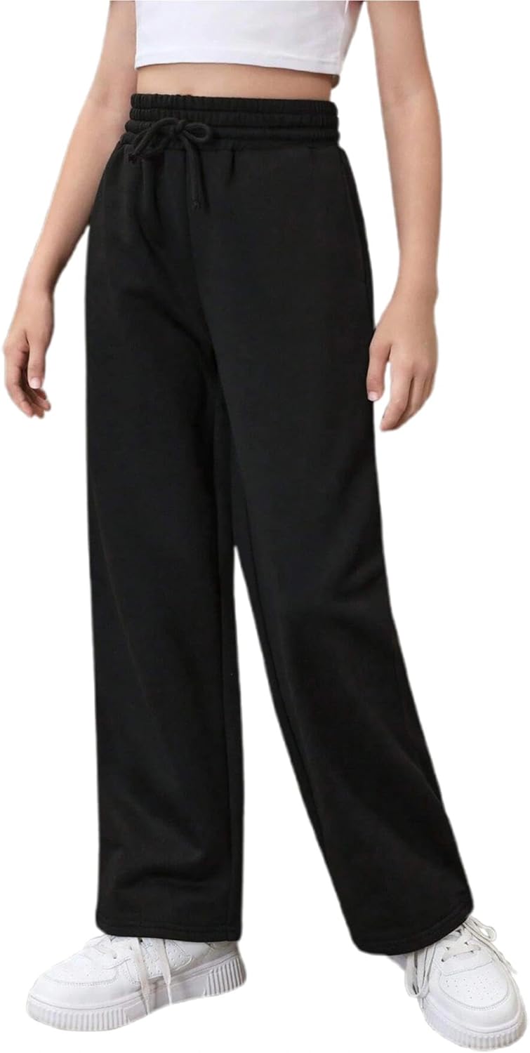 Girls Loose Straight Leg Sweatpants High Waisted Baggy Joggers with Drawstring