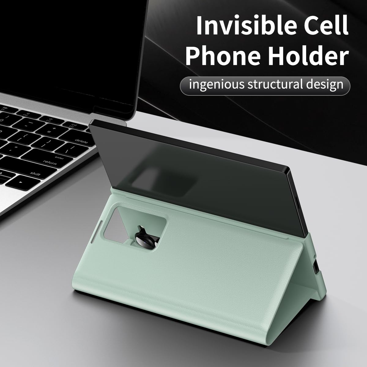 COQUE Etui do Galaxy Z Fold 5 Shell, Smart Window automatyczna sekretarka etui na telefon z 1 miejscem na karty, ekskluzywne skórzane etui ochronne do Samsung Galaxy Z Fold 5 5G zielone