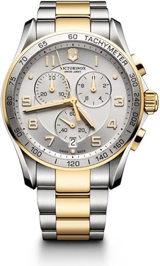 Victorinox Stainless Steel Swiss Army Chrono Classic Analog Silver Dial Men Watch-241687, Silver Band