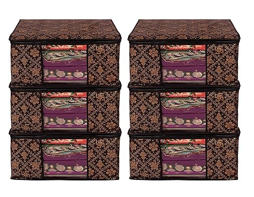 GULAFSHA INDUSTRIES Printed Non Woven Saree Cover Set,Clothes Organiser For Wardrobe Set with Transparent Window And Zipper (PACK OF 6, Brown swastik cover) (B0CM9FMRWT) Amazon Price History, Amazon Price Tracker