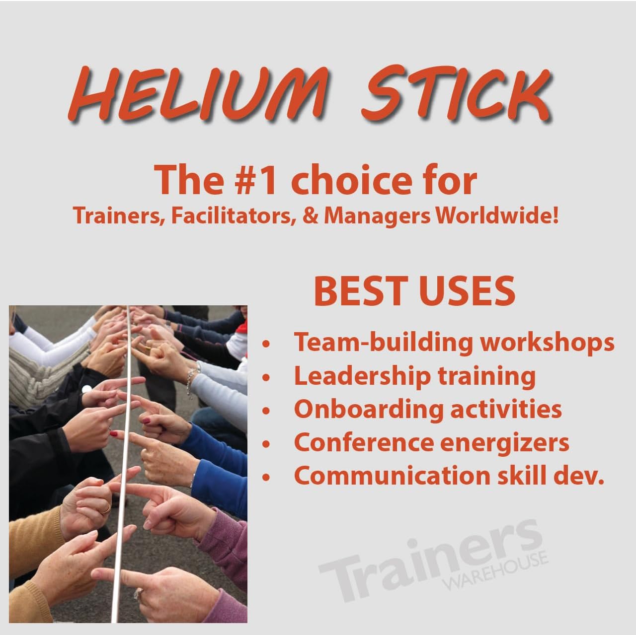 Trainers Warehouse Helium Stick | Build Teams and Communication Skills - Easy to Facilitate - Fast & Flexible - Success for Leadership & Listening - Easy to Carry