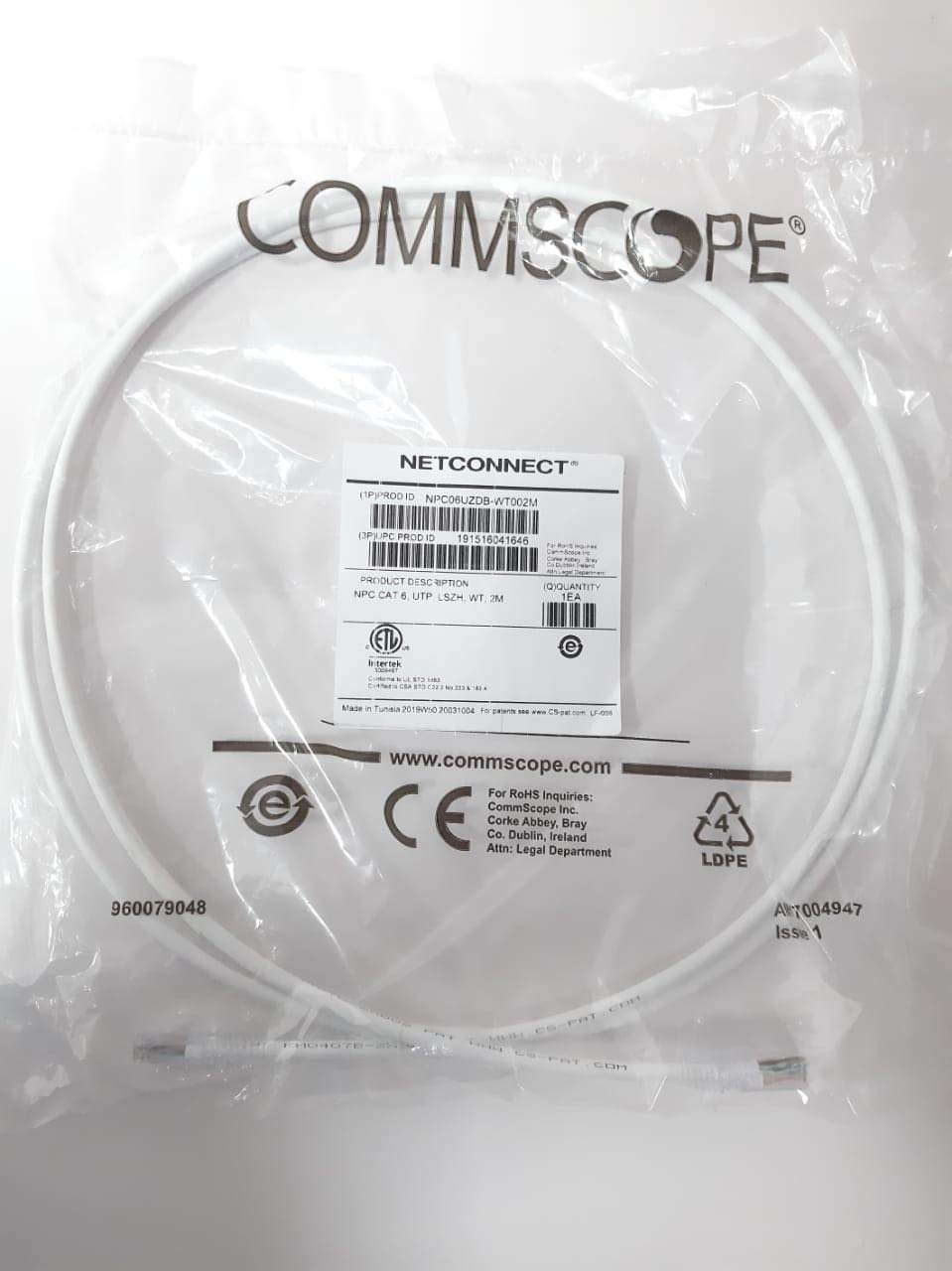 Commscope CAT6 U/UTP Cable LSZH RJ45 WHITE PATCH CORDS, (2 Meter 