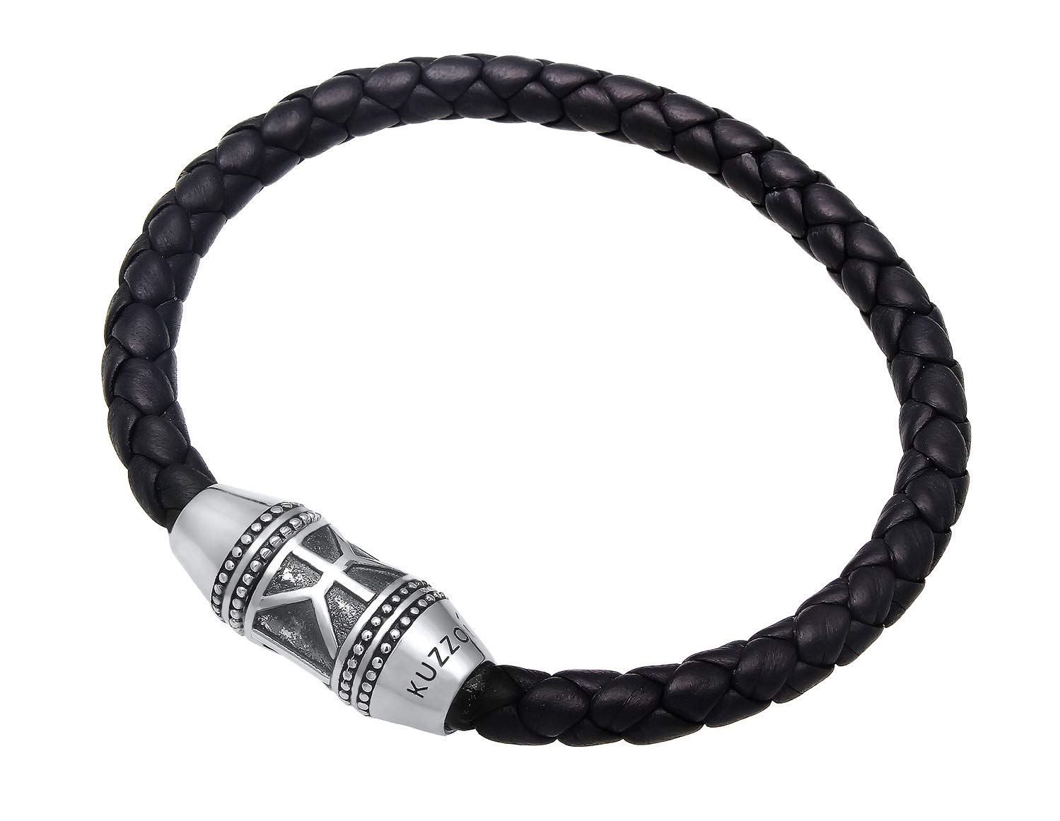 Kuzzoi Bracelet en cuir tressé noir « Bouddha » pour homme avec fermoir magnétique en argent sterling 925, largeur 29 mm, longueur 19-23 cm, 0201561119