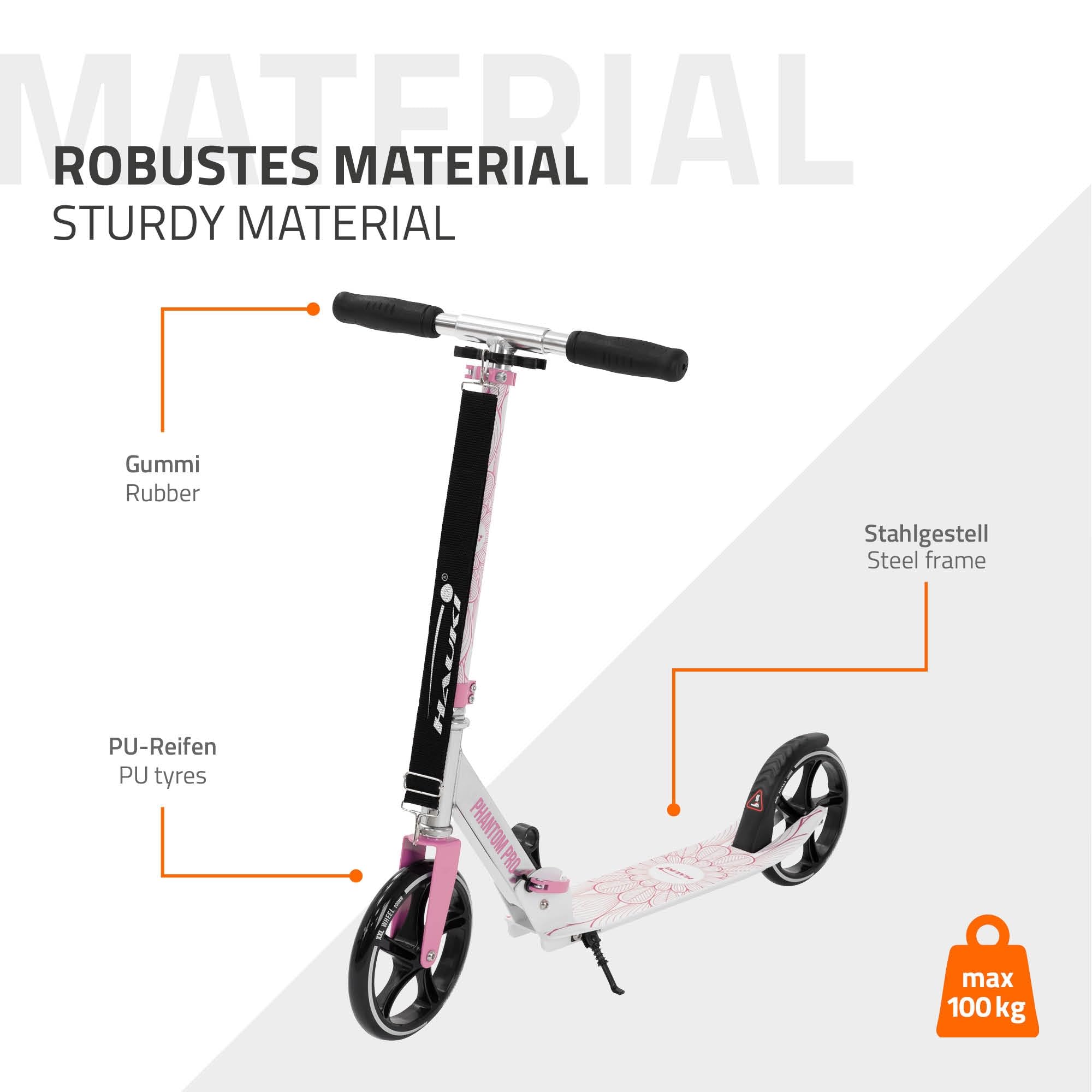 Hauki Cityroller Scooter Vert/Rose, Trottinette Pliable et Réglable en Hauteur, Roues XXL, Frein Arrière à Pédale, pour Enfants Adultes, Modèle Urbaine avec Béquille Sangle Transport Sécurité Stable
