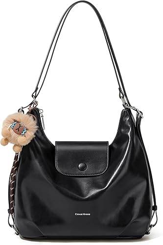 Vista 9 de Bolso de hombro para mujer, bolso de mano de cuero estético, bolsa de mensajero linda mochila Hobo para el trabajo Blanco