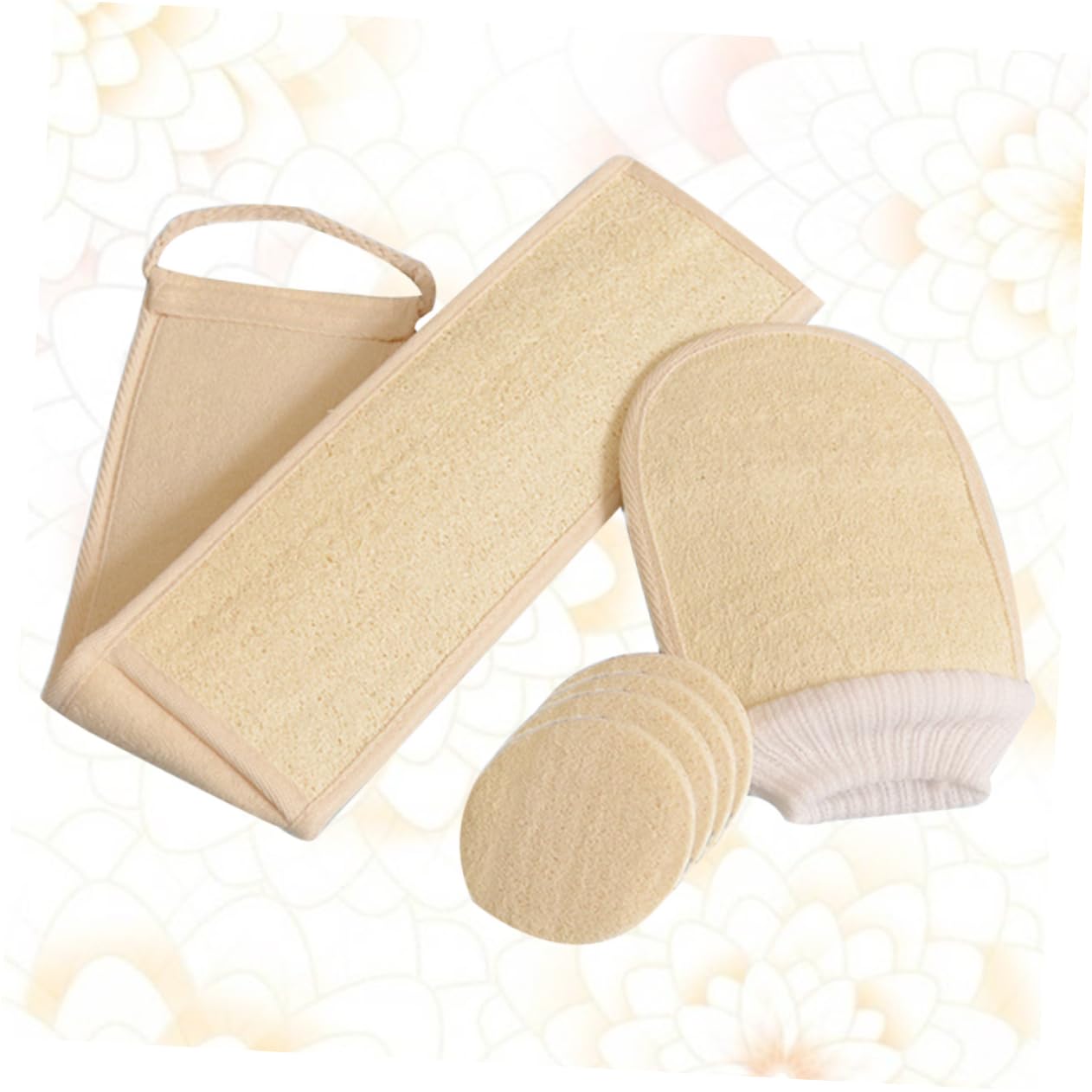 6piezas Esponjas De Luffa Natural Para Baño Set Exfoliante Guante Faja Para Espalda y Rodajas De Luffa Para Cuidado Piel y Spa