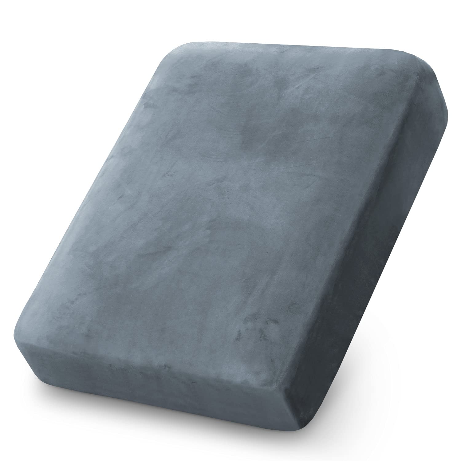 PrinceDeco Stretch Velvet Couch Cushion Cover,Soft Cushion Slipcover for Chair Cushion Fitted Sofa Cover Furniture Protector for Sectional Cushion Cover (Width Up to 29.5", Stone Blue)OEKO-TEX STANDARD 100