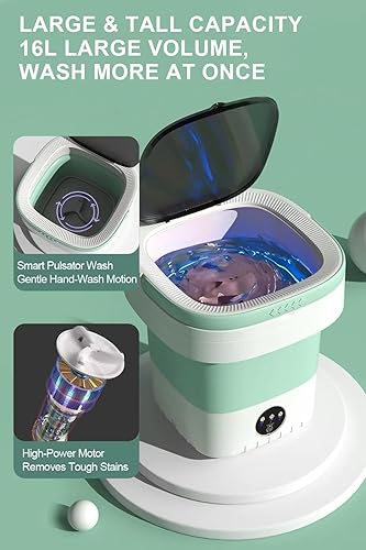 Miniatura 3 de Mini lavadora portátil, lavadora plegable de 16 litros con 3 modos de limpieza, pequeña máquina de lavandería plegable para viajes, apartamento,