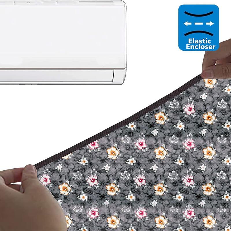 Image of Split AC Cover Indoor Unit for 1.5 Ton Capacity AC Dustproof and Water Resistant AC Cover (Grey Flower)