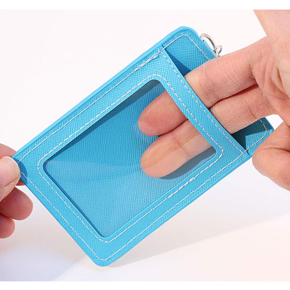 tooloflife Solid Color Slots Badge Holder PU Leather ID Card Holder Keychain Wallet(Include ID Badge Holder and Key Ring) - Image 2