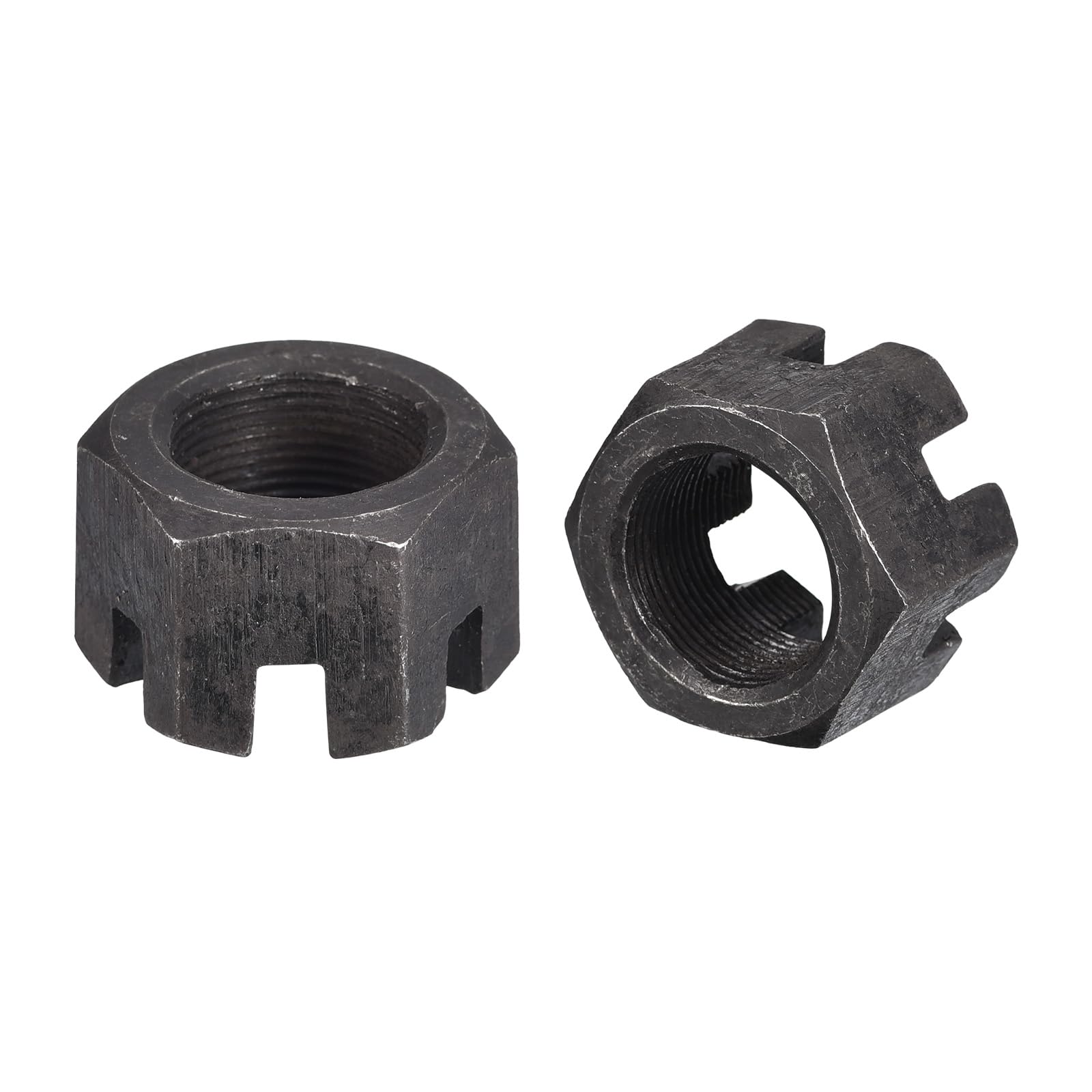 Awclub Hexagon Slotted Nuts with Fine Thread, M14 x 1.5mm GB58 Carbon Steel Hex Castle Nuts Black - Pack of 10