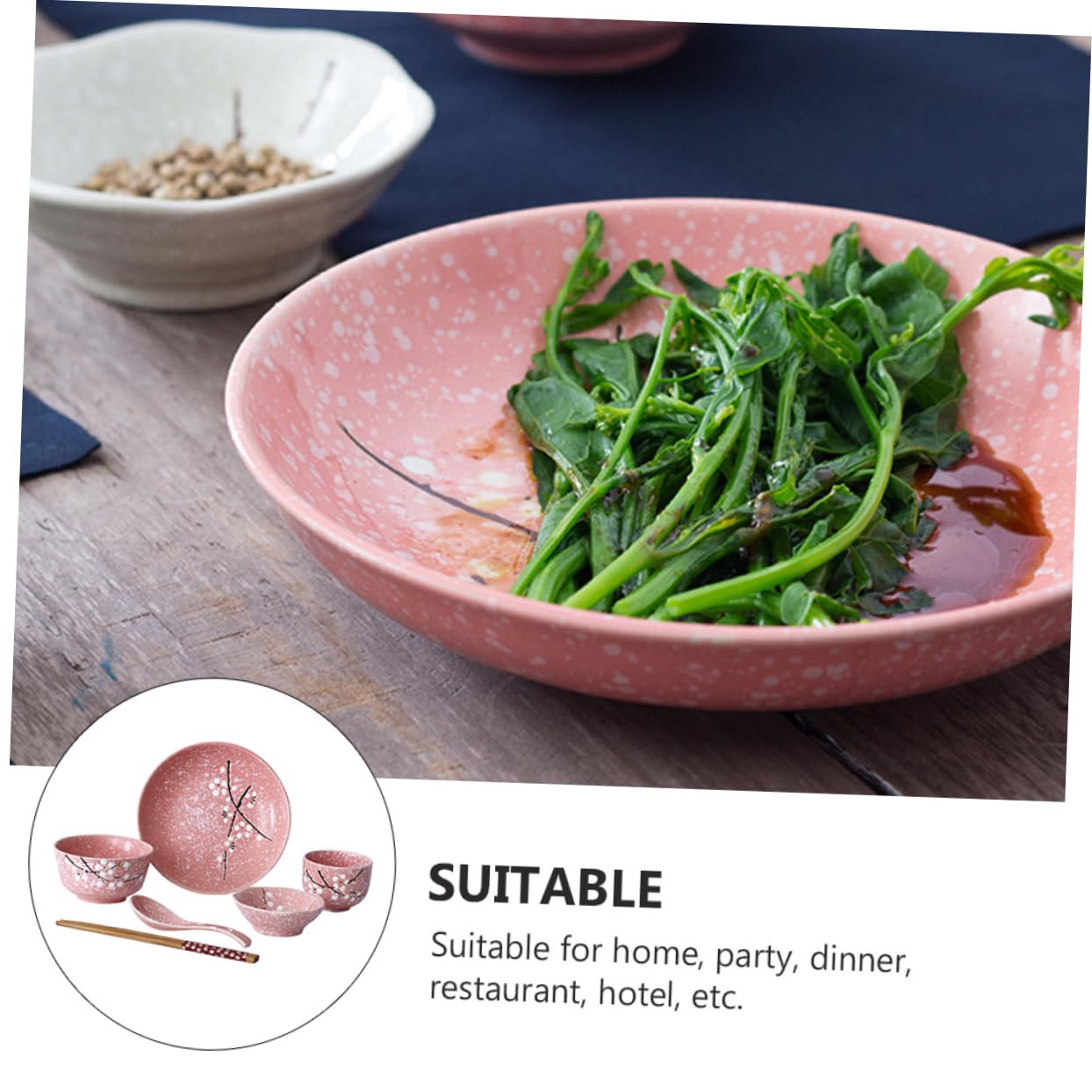Mobestech Set Di Stoviglie in Ceramica Giapponese Rosa, Kit Da Tavola 12 Pezzi Posate Per La Casa, Adatto Per Ristoranti, Feste e Uso Quotidiano