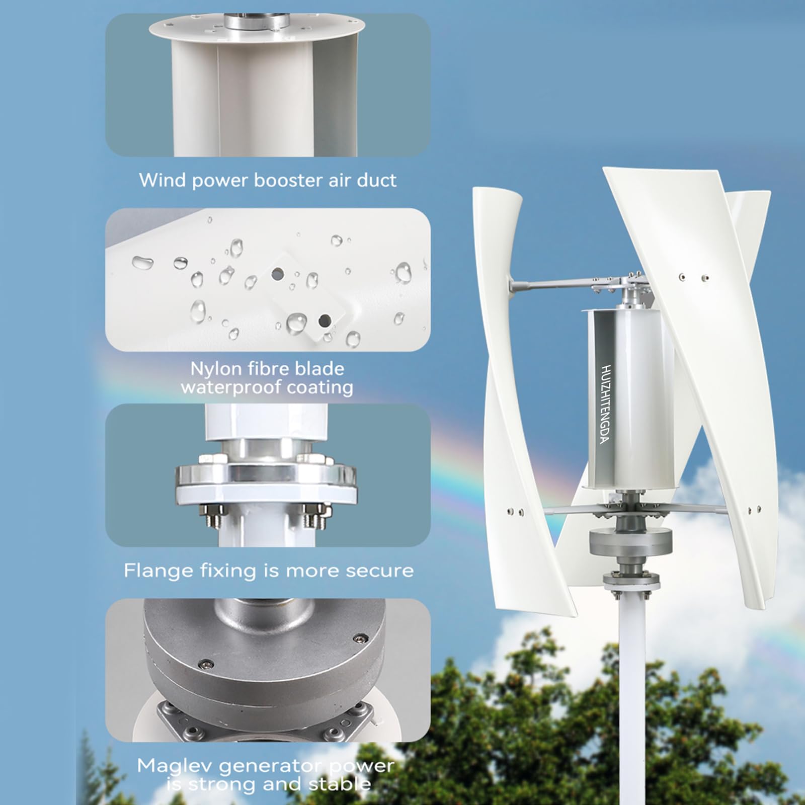 12000W 48V Windkraftanlage mit vertikaler Achse, kostenloser Energiegenerator Home Camping mit Hybrid-Solar-Lithium-Batterieladegerät, mit Controller