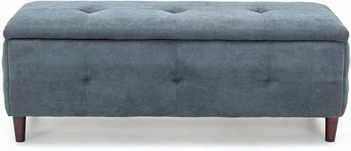 Miniatura 6 de Panana Banco otomano rectangular de almacenamiento capitoné con parte superior, reposapiés con patas de madera maciza, banco de almacenamiento