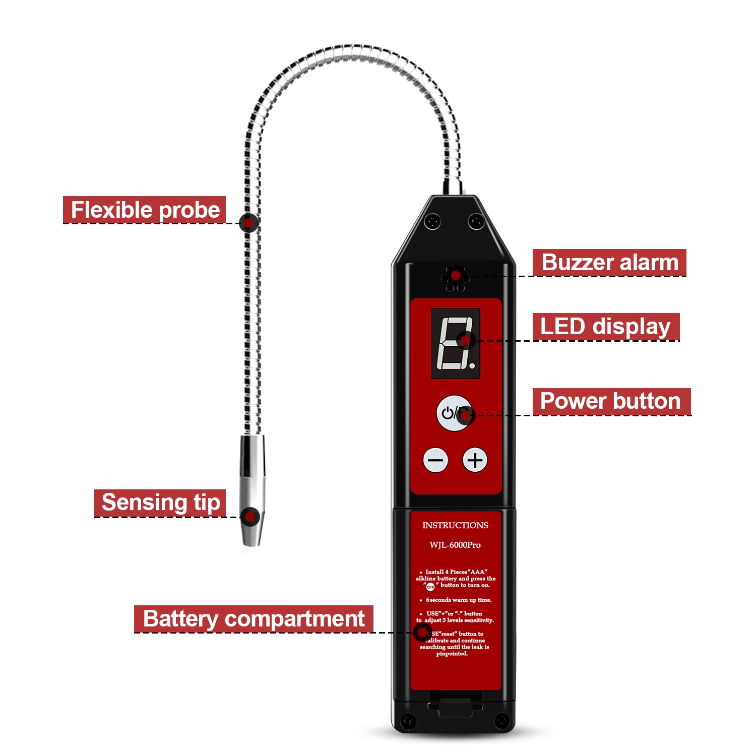 Kältemittel Lecksuchgerät, WJL-6000 PRO Halogen Detektor Lecksuchgerät Freon-Gaslecktester HVAC-Klimaanlage R22 R410A R134A R1234YF FCKW HFCKW HFKW-Anzeige Freon-Sniffer