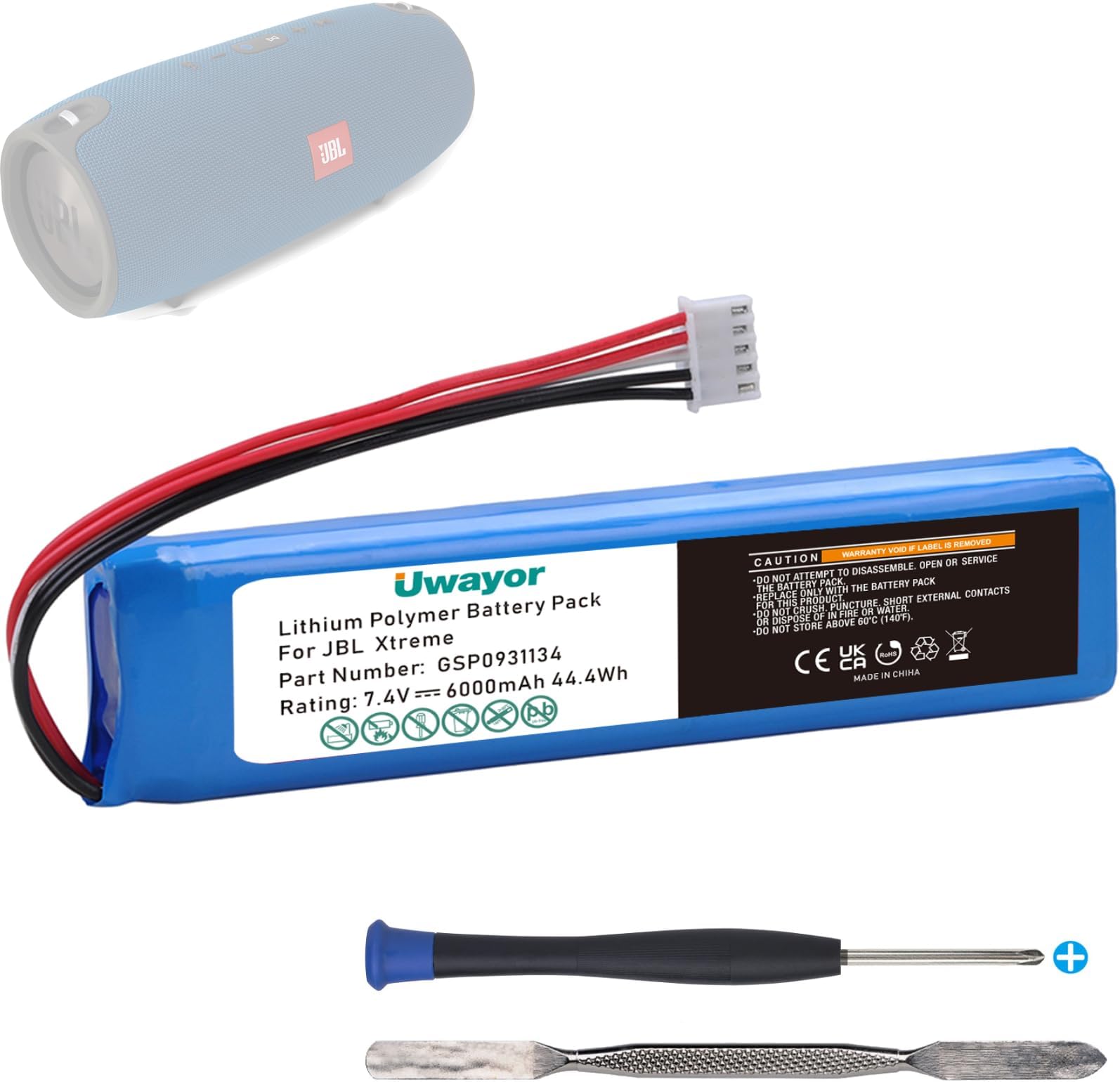 6000mAh Replacement Battery for JBL Xtreme Bluetooth Speaker, Extreme Part Number GSP0931134, 7.4V JBL Xtreme Battery with Installation Tool