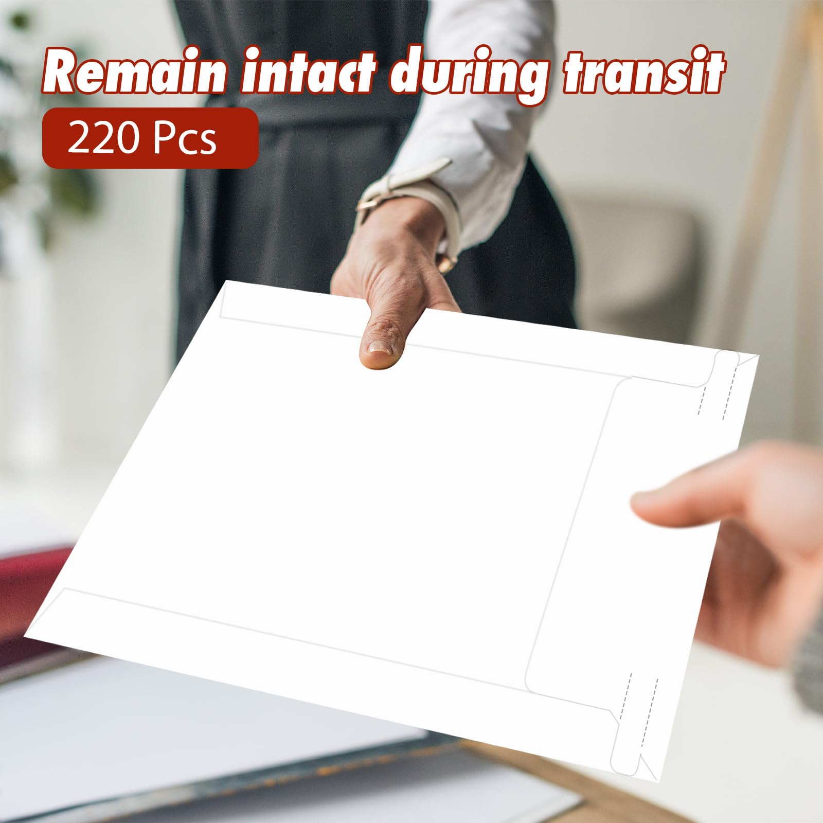 Lot de 220 enveloppes rigides en carton avec fermeture autocollante - 17,8 x 22,9 cm - 250 g/m² - Blanc