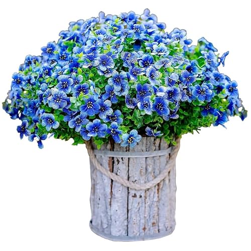 URMAGIC Lot de 10 Plantes artificielles d'extérieur pour décoration printanière et été - Résistantes aux UV - Fleurs artificielles en Plastique pour Pot de Fleurs, Porche, terrasse (10, Bleu) – vue 6