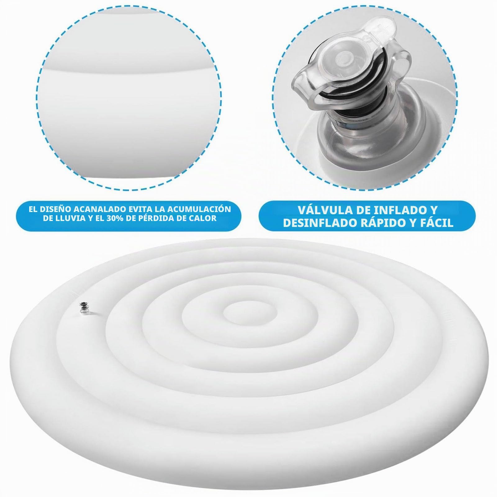Cubierta Hinchable para 140 cm, Tapa Redonda Aislante para SPA Exterior, Cubierta Térmica de PVC para Bañera de Hidromasaje Inflable de 4.5 FT