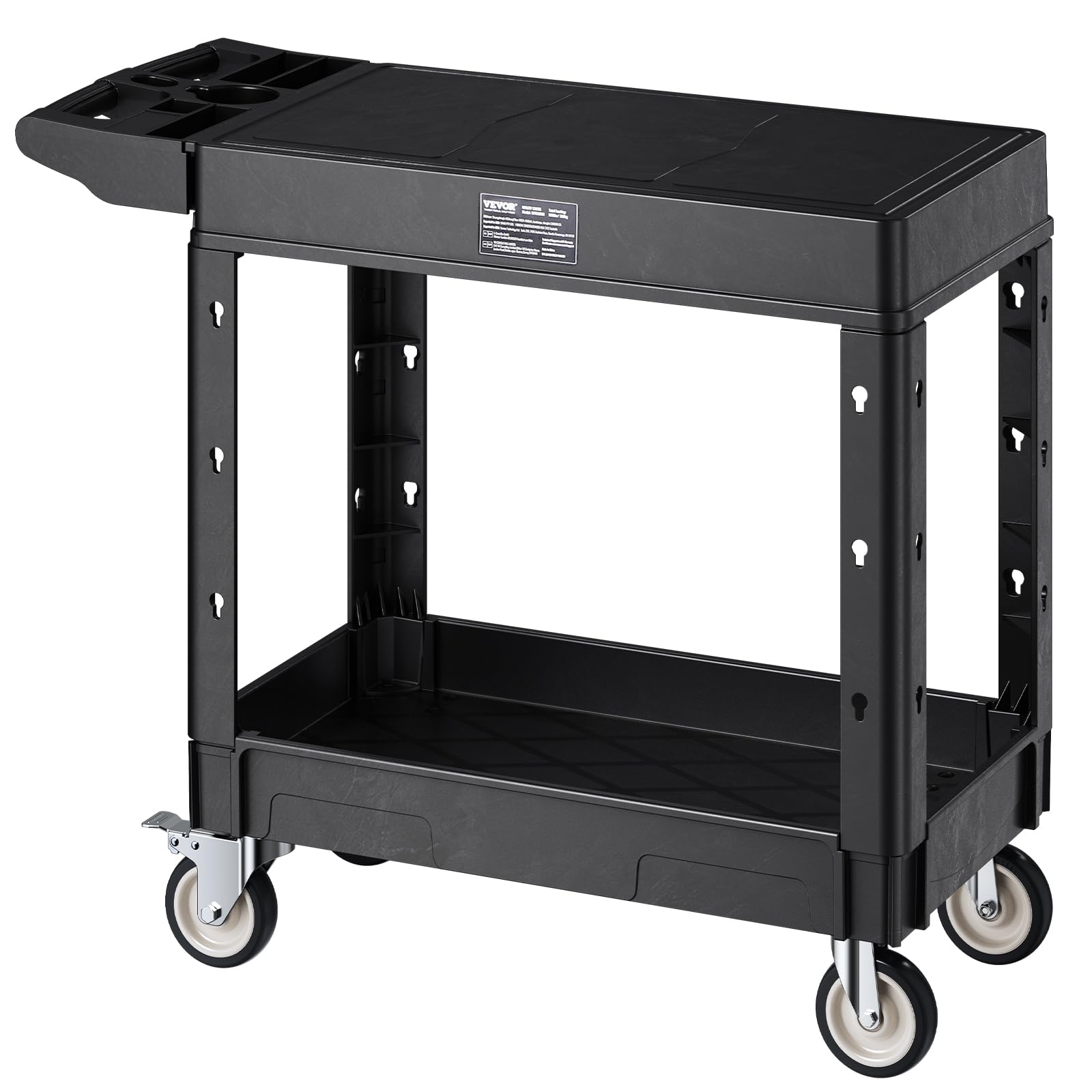 VEVOR Carrello Portaoggetti in Plastica Resistente a Due Ripiani con Ruote Girevoli a 360° Carrello di Servizio da 795 x 450 mm Capacità di Carico di 250 kg Adatto per Magazzino, Garage, Pulizia