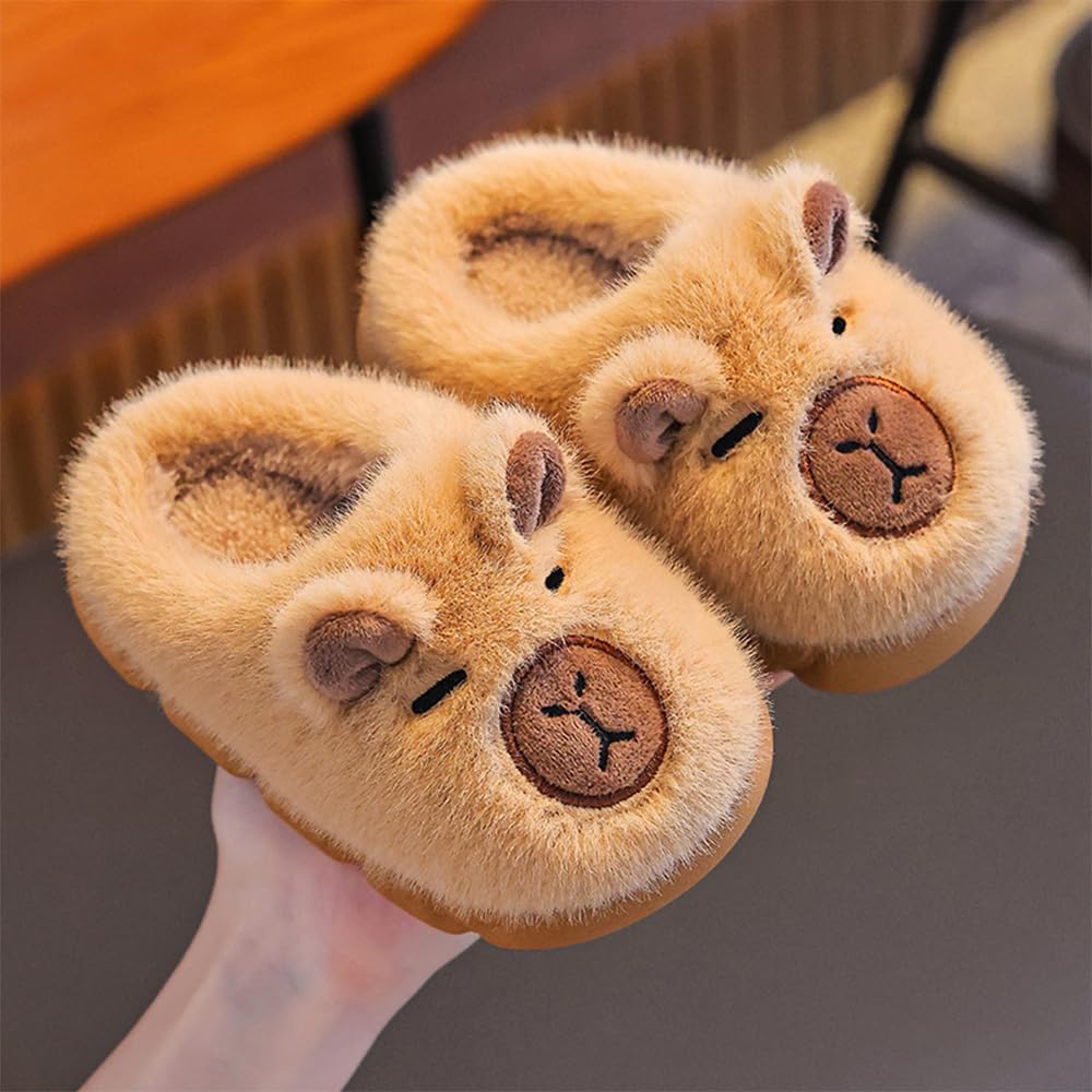 romansong Cozy Capybara Plush House Slippers, Soft Fuzzy Indoor Footwear, Cartoon Animal Design for Girls, Available in Brown and Kahki - Image 2
