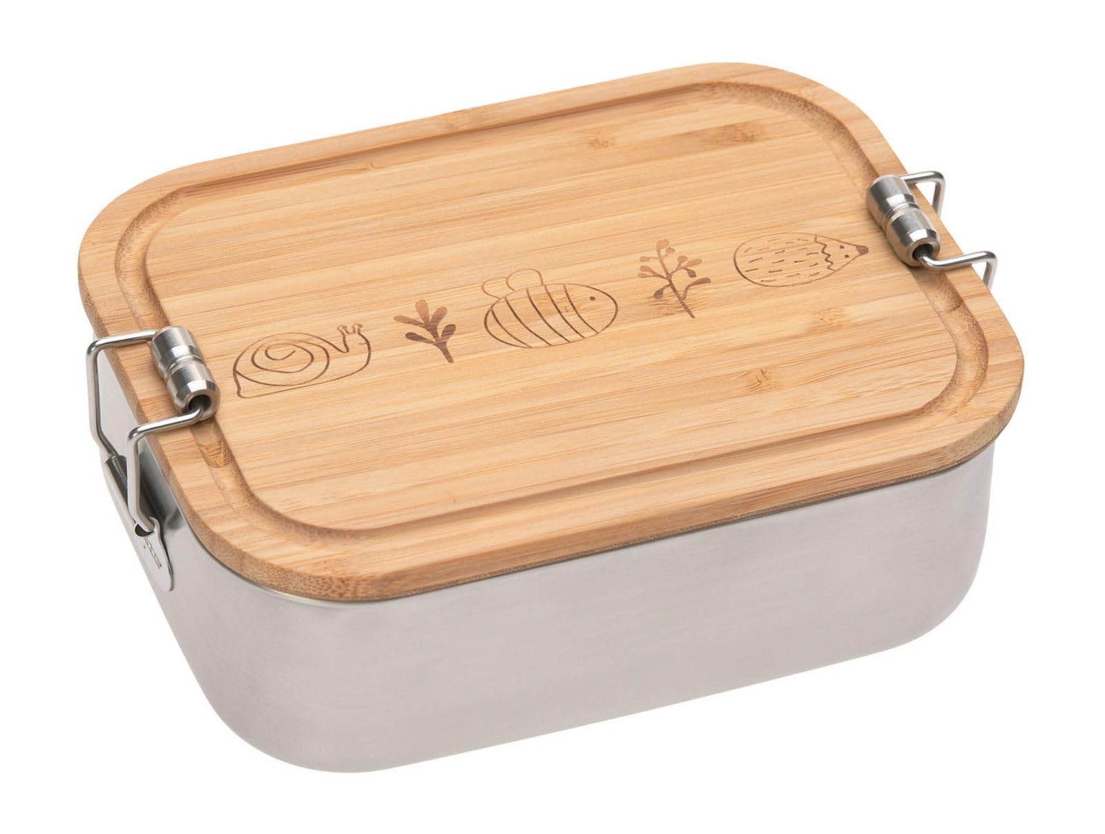 LÄSSIG 1210059964 Children's Breakfast Sustainable Nursery School Lunch Box Stainless Steel Bamboo Garden Explorer, Silver