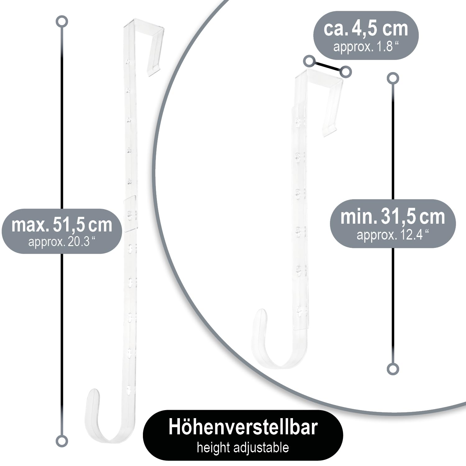 com-four® 2X Ganci per Porte in plastica Regolabili – Ganci Multiuso per Appendere ghirlande Decorative e Giacche – Facile Installazione Senza Foratura per Porte d'ingresso