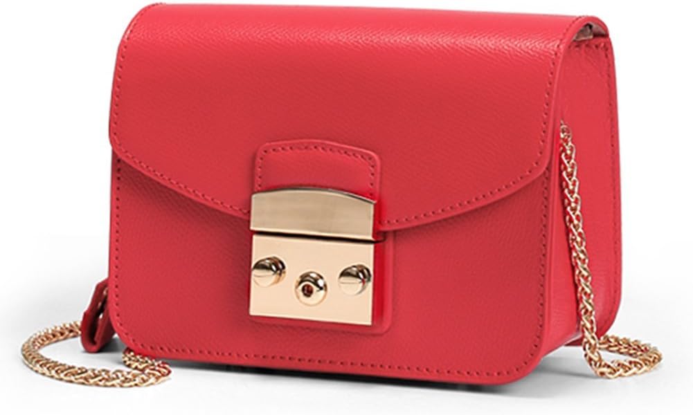 Actlure Genuine Cow Leather Metropolis Mini Shoulder Purese Crossbody Bag (Red)