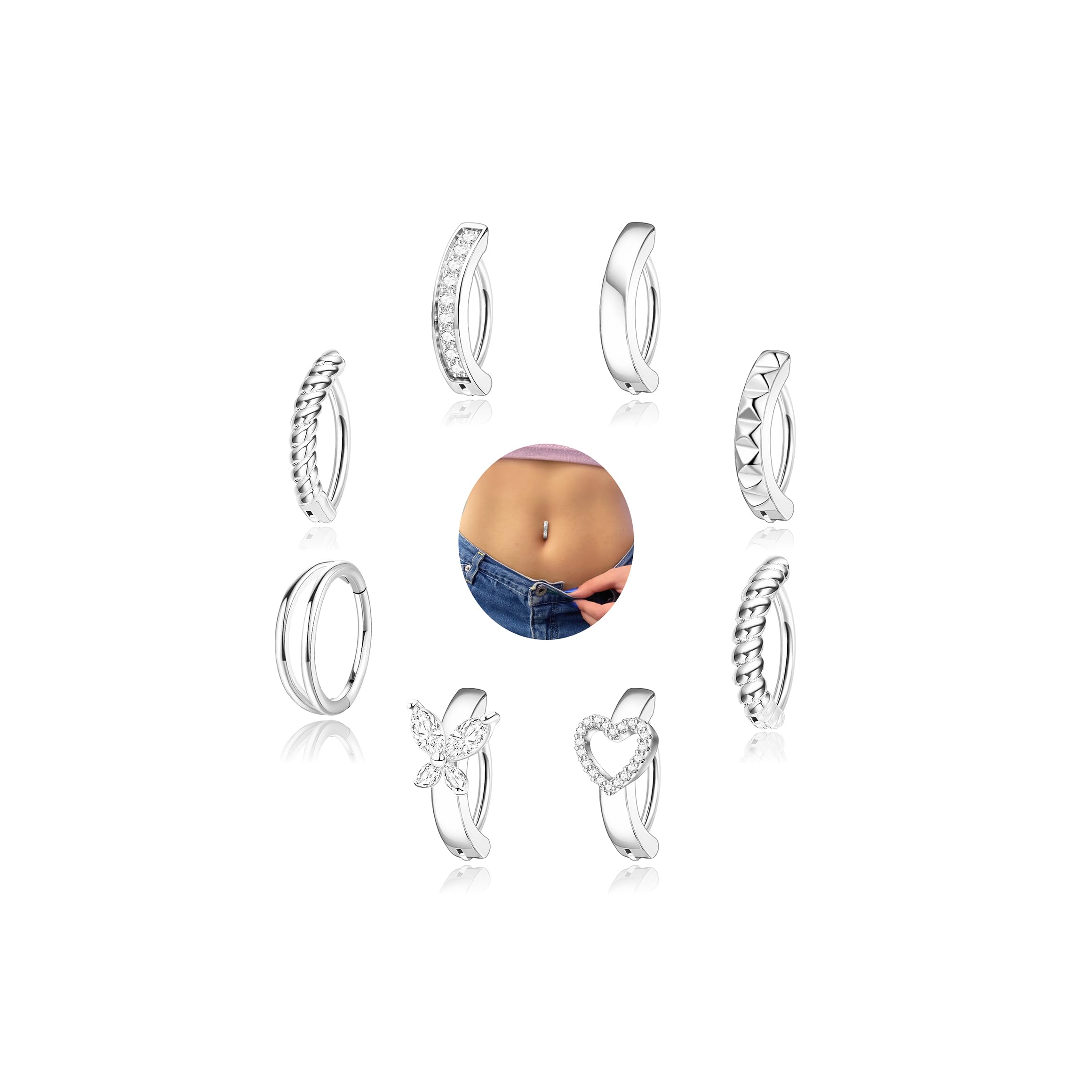 8 Piece Belly Button Piercing Surgical Steel Set Gold Silver Belly Button Piercing Ring Piercing Belly Button Jewellery for Women-image-30