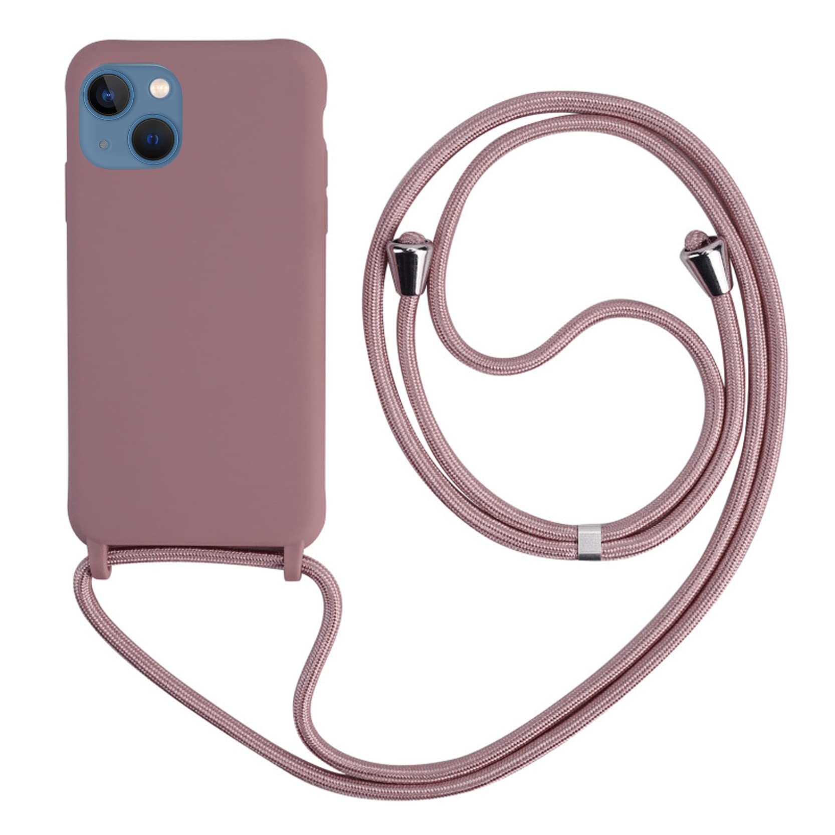2NSPDRGNI2NSPDRGNI Crossbody Case Compatible with iPhone 14,Soft Silicone Shell with Neck Cord Lanyard Strap,Rose gold