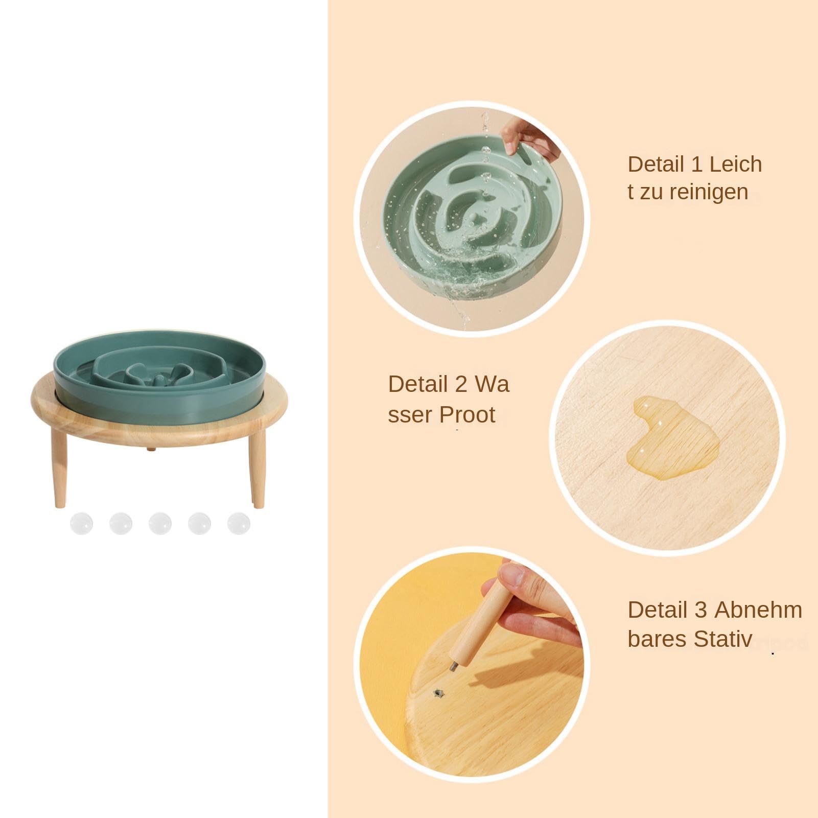 Miska do powolnego jedzenia dla psów, Drewniana ceramiczna miska karmienia z podwyższoną podstawą, antypoślizgowa(Dark green)