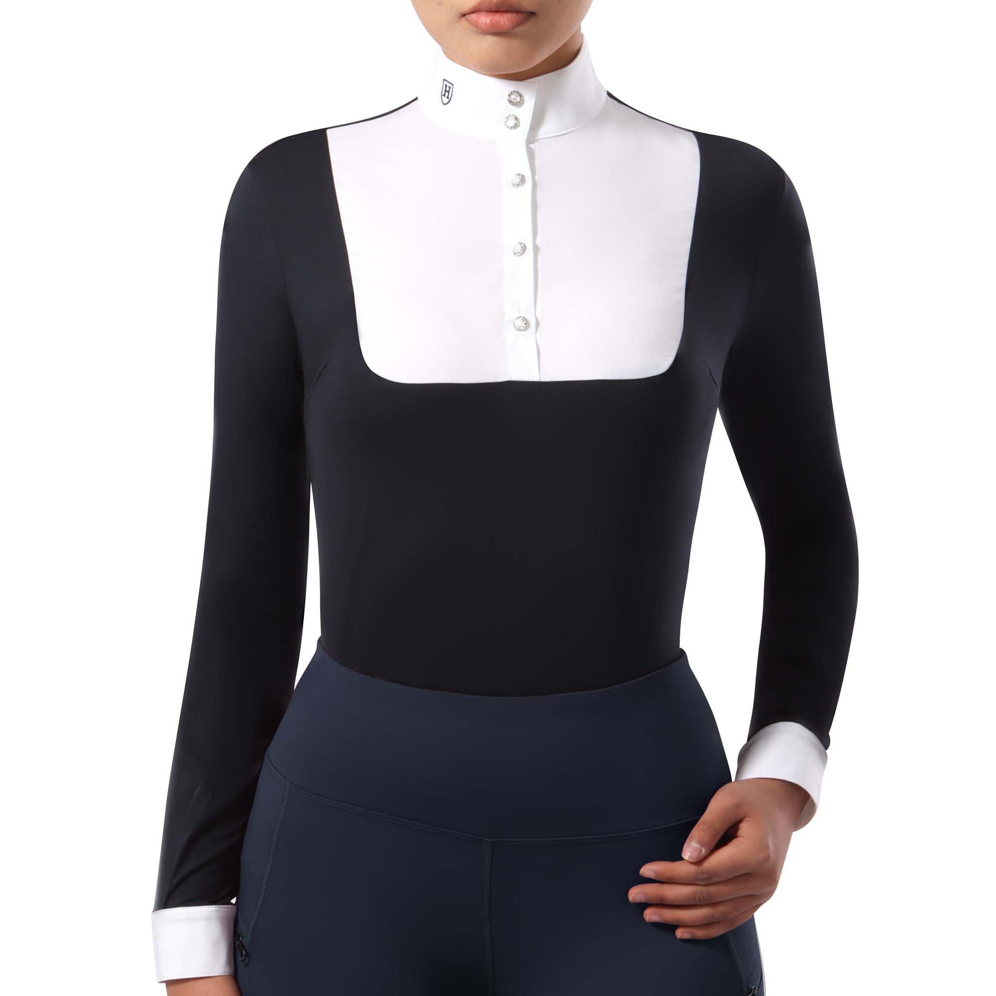 Women's Equestrian Long Sleeve Riding Top Show Shirt Patchwork Design