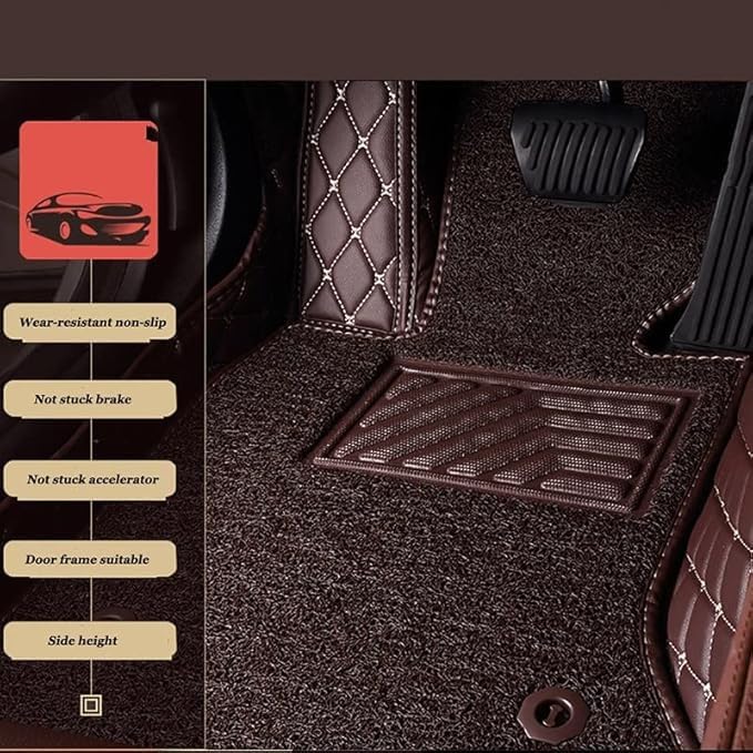 Image of Premium 7D Car Floor Mat Full Set for MG M9-7 Seater (All 3 Rows)|| Luxury Leather with Grass Mat Complete Set || 100% Waterproof and Washable || Color : (Coffee)