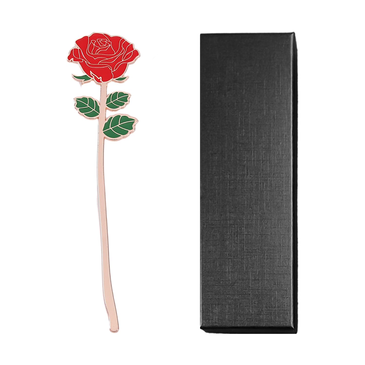 1 marcapáginas de rosas rojas, 1 caja de regalo, prensado de metal hecho a mano, marcapáginas impresas, clip de página de libro de metal, regalo para marcapáginas, regalo adecuado para regalo