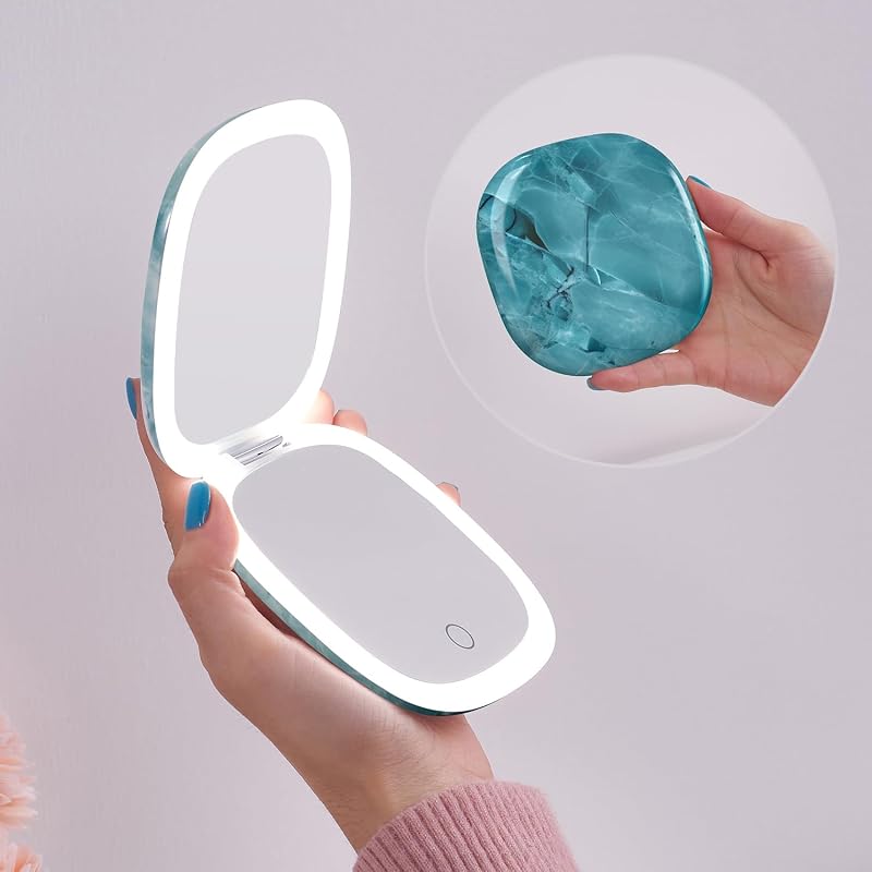 Espelho compacto Mocado com luz e ampliação 1x/10x, 9,91 cm