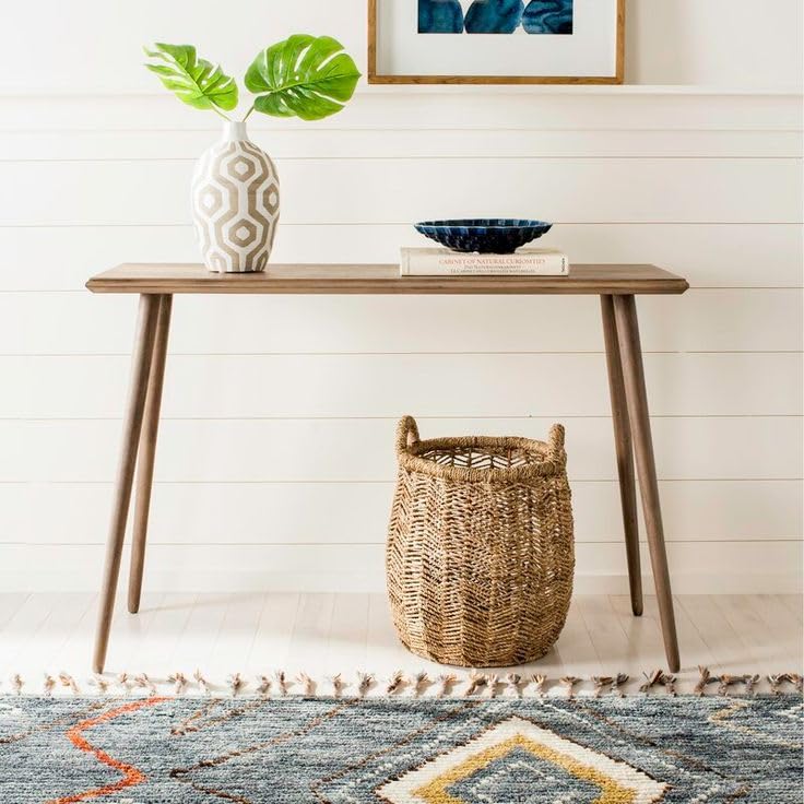 MAYAL Console Table with Mirror, Walnut Wood, Geometric Gold Frame, Mid-Century Modern Style, Entryway Furniture 2