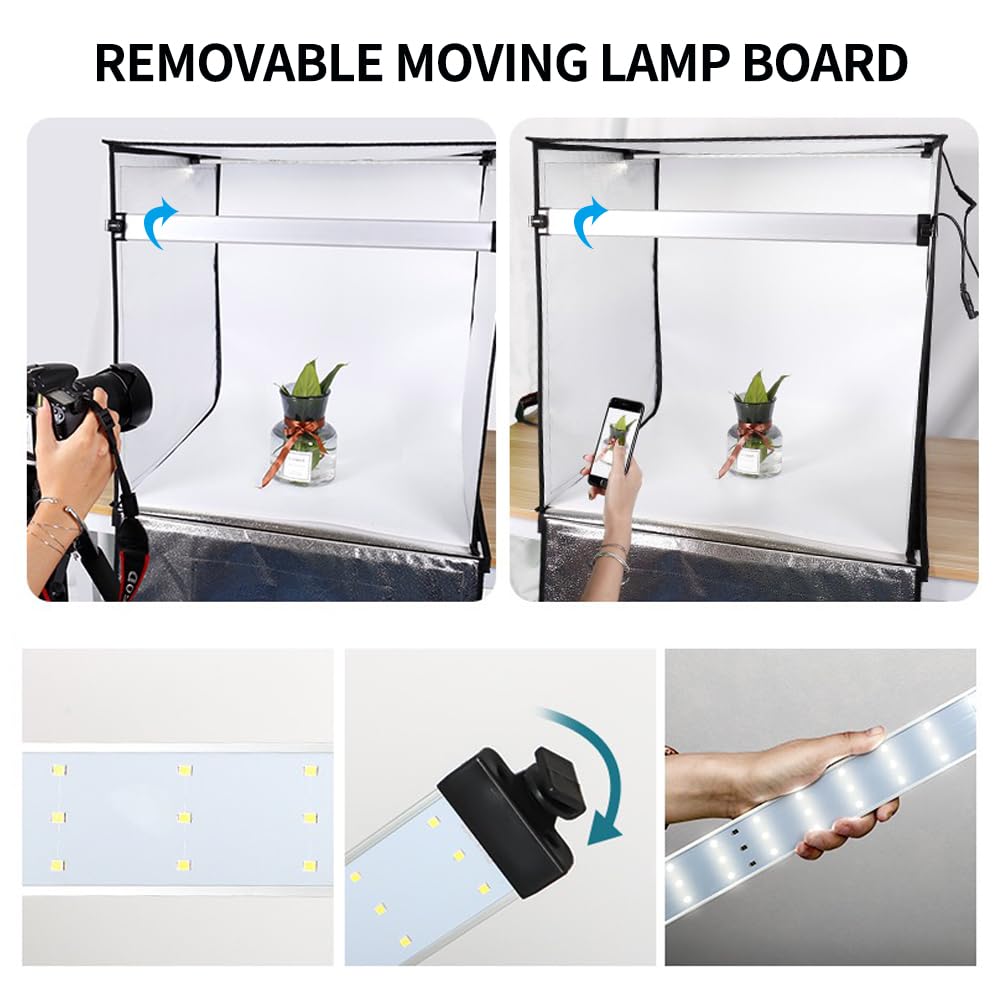 OBEST 60cm Boîte à lumière Studio, Light Box Photographic Studio, avec 2 Sources Lumineuses Amovibles (166 Perles de lumière LED), Fond de 6 Couleurs et écran de lumière Douce à Deux Couleurs