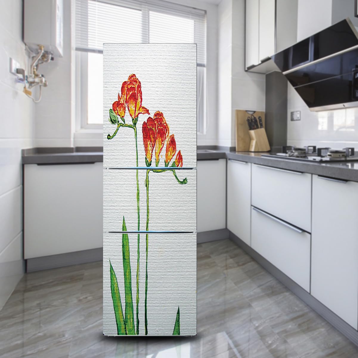 Cnfhfry One Color Fridge Stickers， Full Covering, Freezer Skins Wall Stickers For Kitchen Decal, Nordic Simple Flower(M: 60X180 Cm)