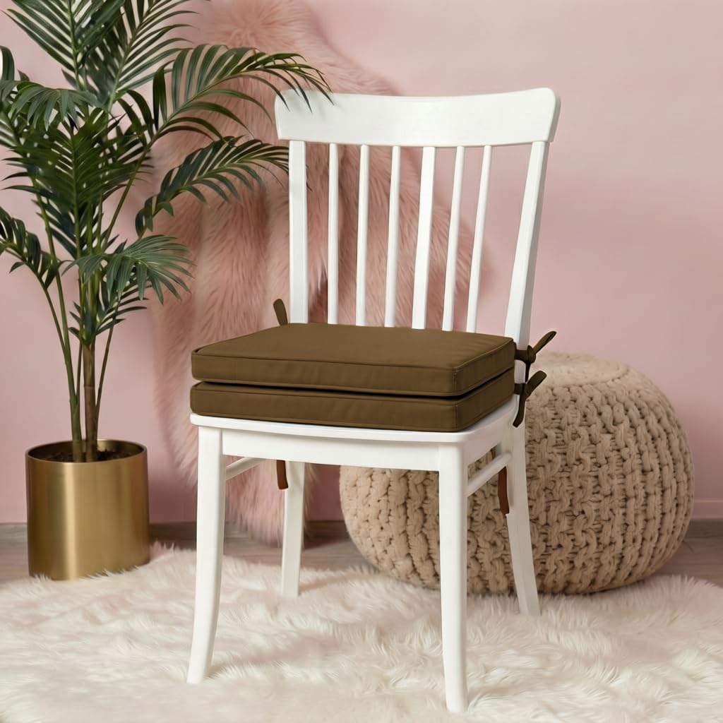 iSTYLE MODE BETTER HOME CHOICE Set Of 2, Water Resistant Chair Cushions With Ties Seat Pads Cushion Pad For Indoors Outdoors Patio Garden Foam Cushion Pad (40 x 40 x 4cm, Brown)