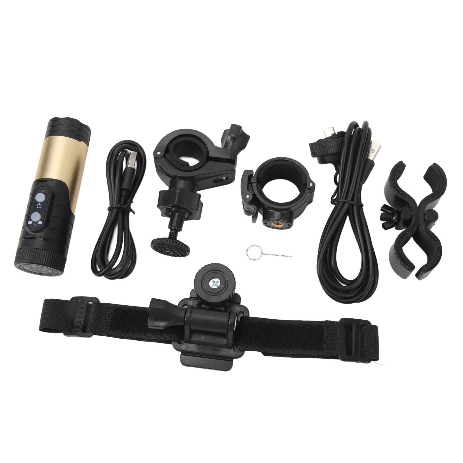 Kamera na Kasku, Wodoodporna IP66, 120, Szeroki stopień, Typ C, 12 MP, Wodoodporna Kamera Rowerowa Stop Aluminium do Roweru (GOLD)