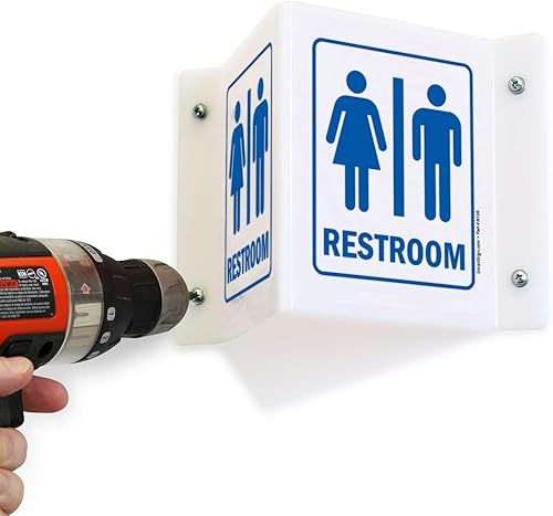 Miniatura 3 de SmartSign - S-4593-AV-06 Letrero de proyección "Baño Unisex" | 5" x 6" Acrílico Azul sobre Blanco