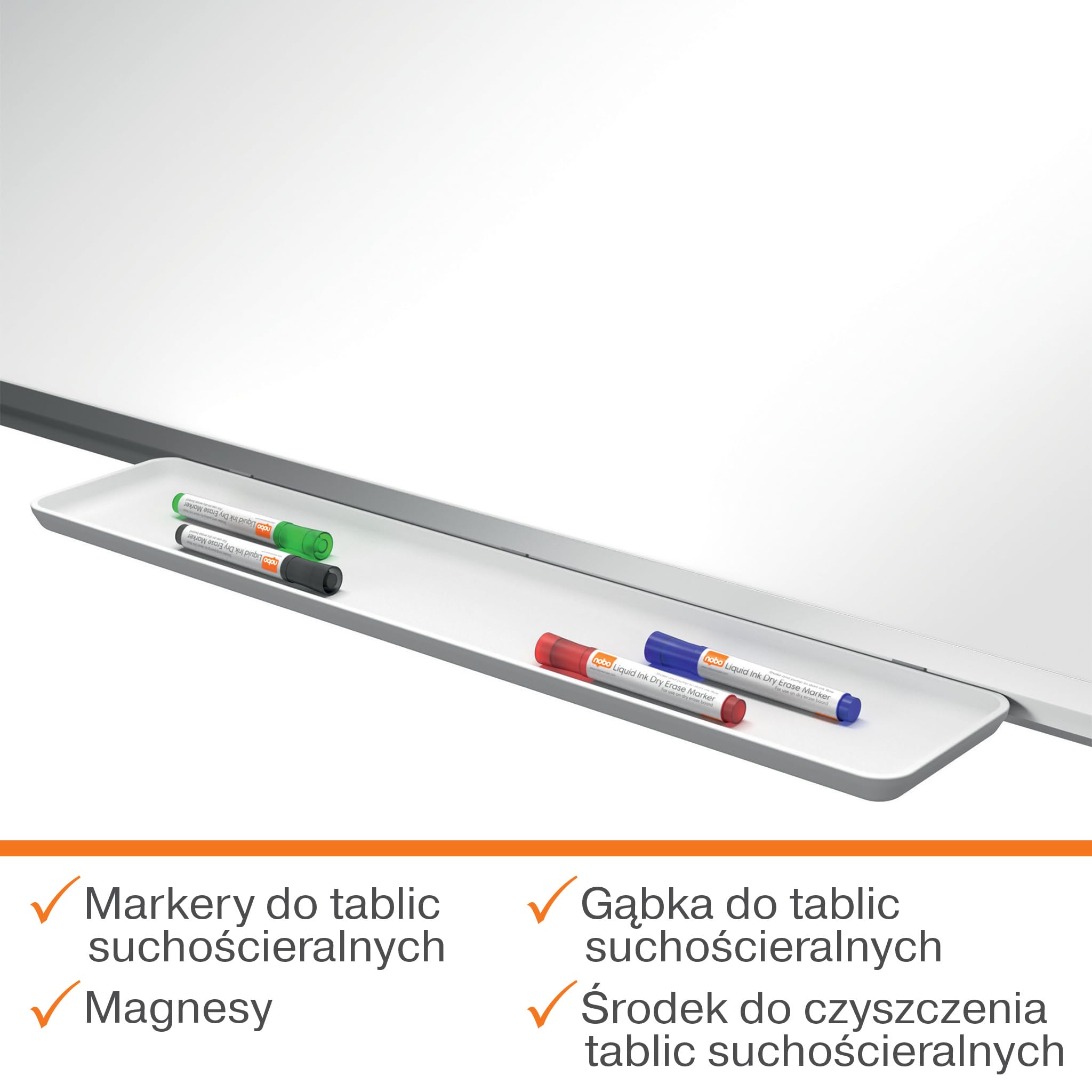 Nobo Emaliowana tablica magnetyczna 600 x 450 mm, listwa aluminiowa, montaż narożny, z długopisem do tablicy, Premium Plus, biała, 1915143