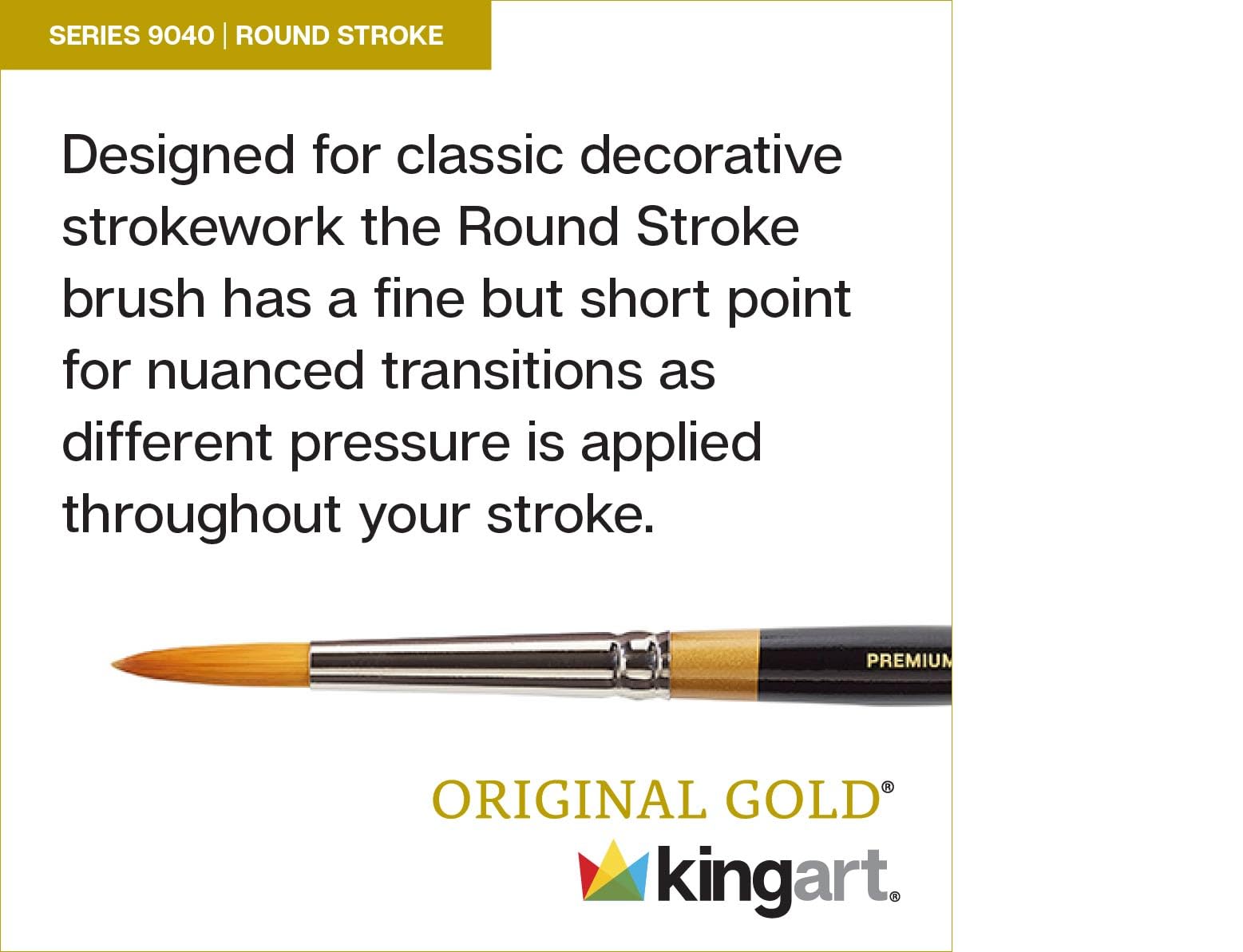 KINGART B-029 Premium 7 szt. Oryginalny zestaw pędzli z serii Gold 9040 Round Stroke Brush, Syntetyczny złoty Taklon do akrylu, oleju, akwarela malarskiego, krótki uchwyt, 7 pędzli rozmiar: 0, 2, 4, 6