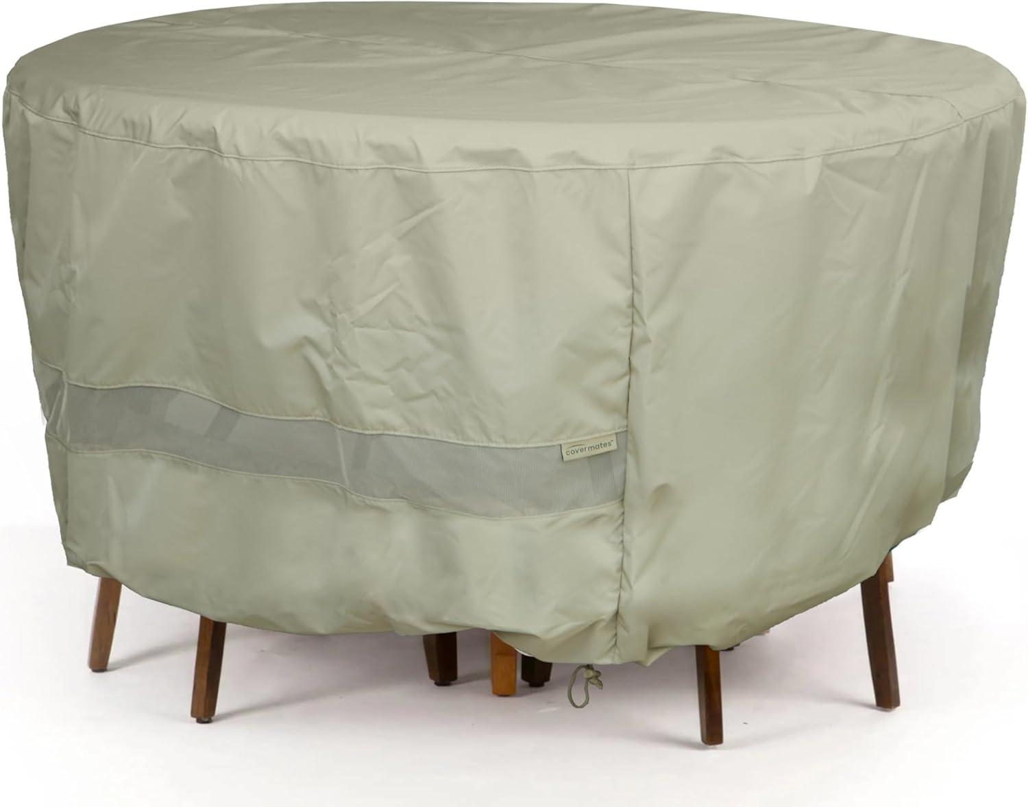 Covermates Elite Outdoor Oval Dining Table & Chair Set Cover – All-Weather Water-Resistant Polyester, Mesh Vents, Adjustable Drawcord & Buckle Straps for Patio Furniture, 58W x 36D x 30H, Khaki