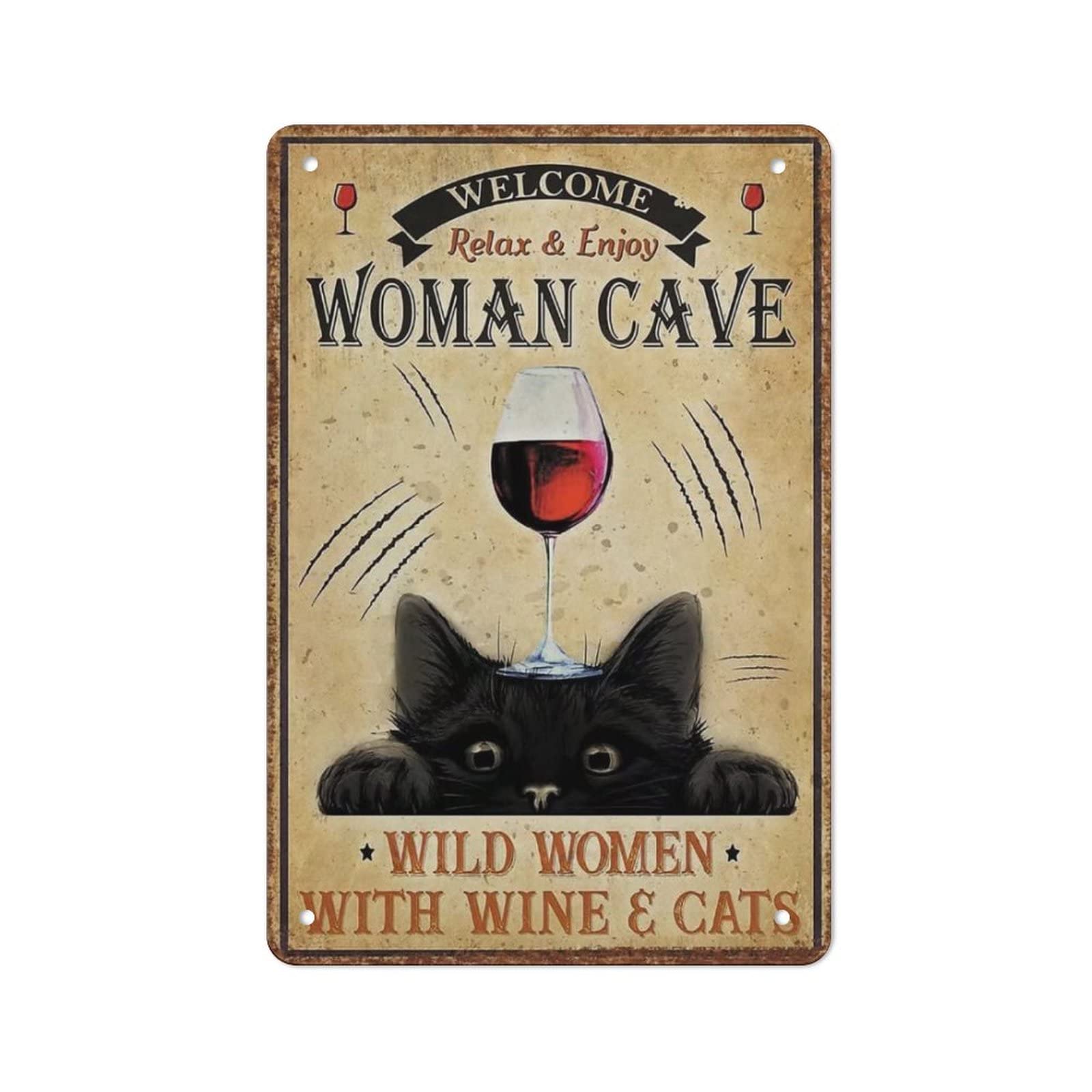 DJNGN Woman Cave Wild Women with Wine Cats Retro Metal Tin Sign Poster Outdoor Garden Home Decor Plate Kitchen Iron Painting Pub Cafe Man Cave Wall Decor Plaque Aluminum Sign