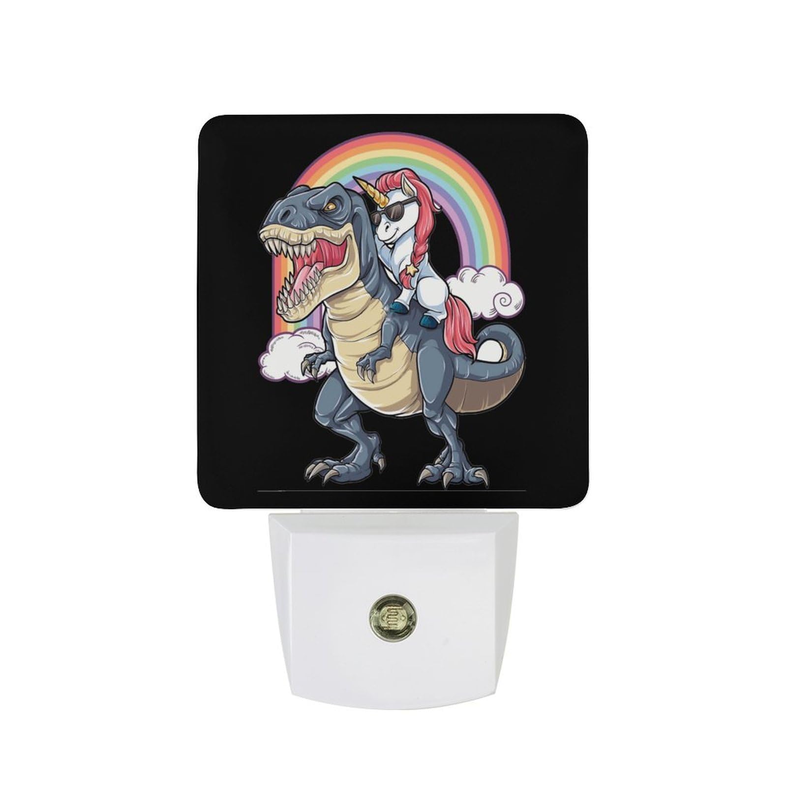 Nqrxadcrt Style Un-Icorns Riding Dinosaur Night Light Plug In Wall Lights Bedside Lamp Bedrooms Home Hallways Decoration