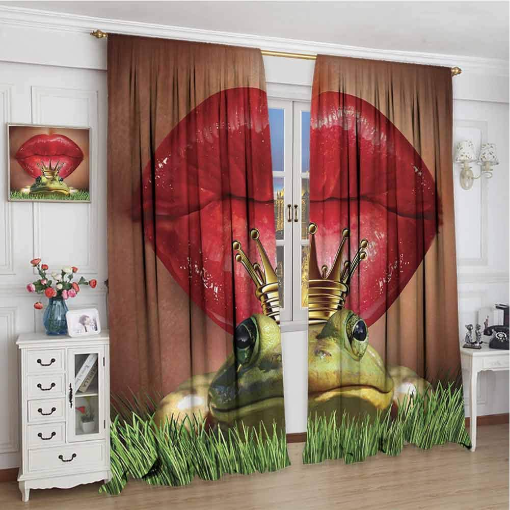 GUUVOR Animal Wear-Resistant Color Curtain Lady Finds Her Frog Prince Soul Mate in Love Valentines Romance Fairy Tale Art Waterproof Fabric W108 x L108 Inch Green Red Yellow