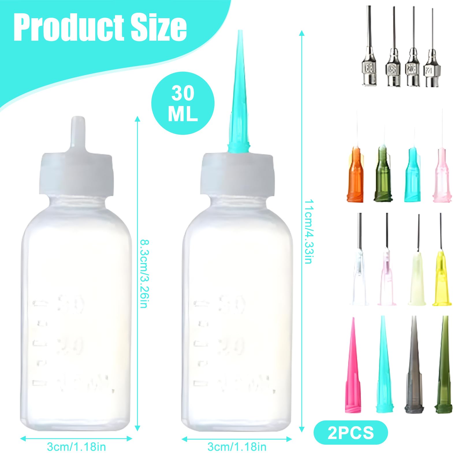 CAILI Bouteille en plastique de tatouage,Tip Precision Applicateur Set bouteilles Contient 2 bouteilles applicateurs vides avec 16 aiguilles Conseils