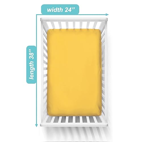 Miniatura 3 de American Baby Company Sábana bajera ajustable de punto de jersey de algodón 100% natural, color amarillo, 24 x 38 pulgadas, suave, transpirable,