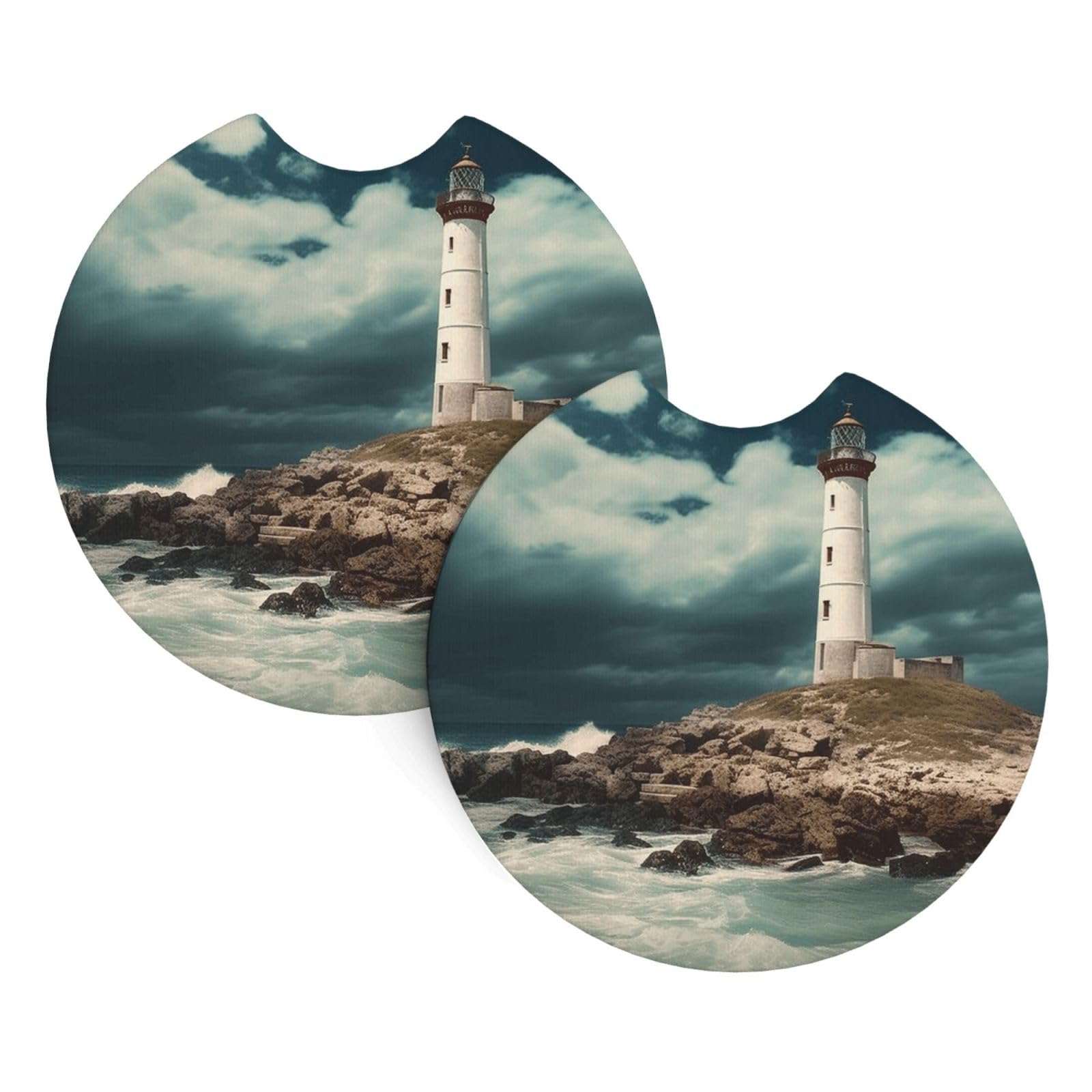 2 Pack Car Coaster for Cup Holders Lighthouse Seaside Car Cup Coaster 2.7" Neoprene Non-Slip Automotive Cup Mat Universal Auto Car Interior Accessories for Women Men Cup Pad